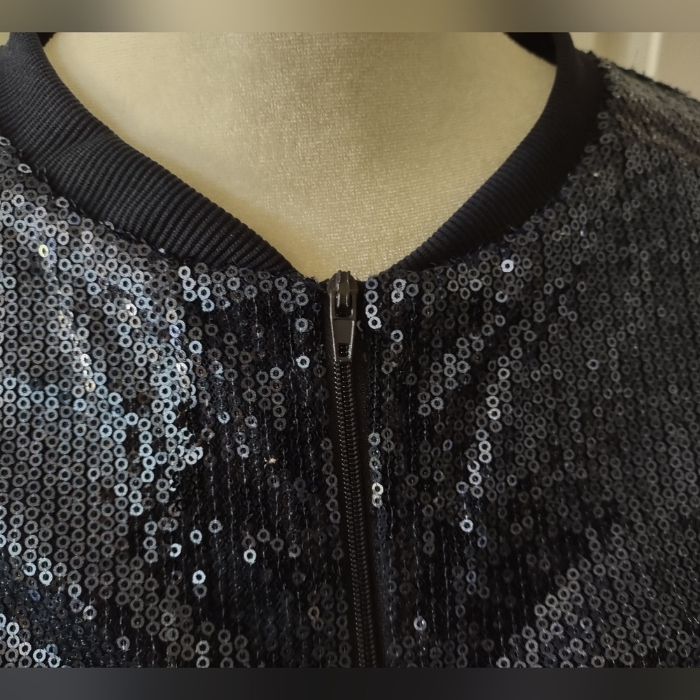 Navy Blue Sequin Zip Up Jacket - image 2